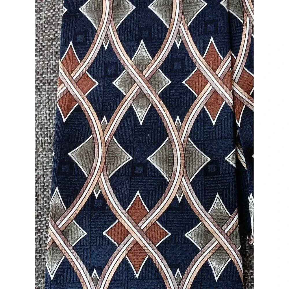 Tie 70s 80s 90s Y2K Mens Stanley Blacker Silk Blue Green Beige 4 Wide 55 Long